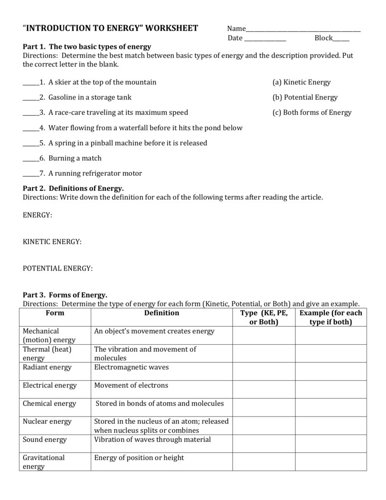 Forms Of Energy Worksheet Answer Key Multiplication Worksheets Grade Intended For Energy Worksheets Grade 5