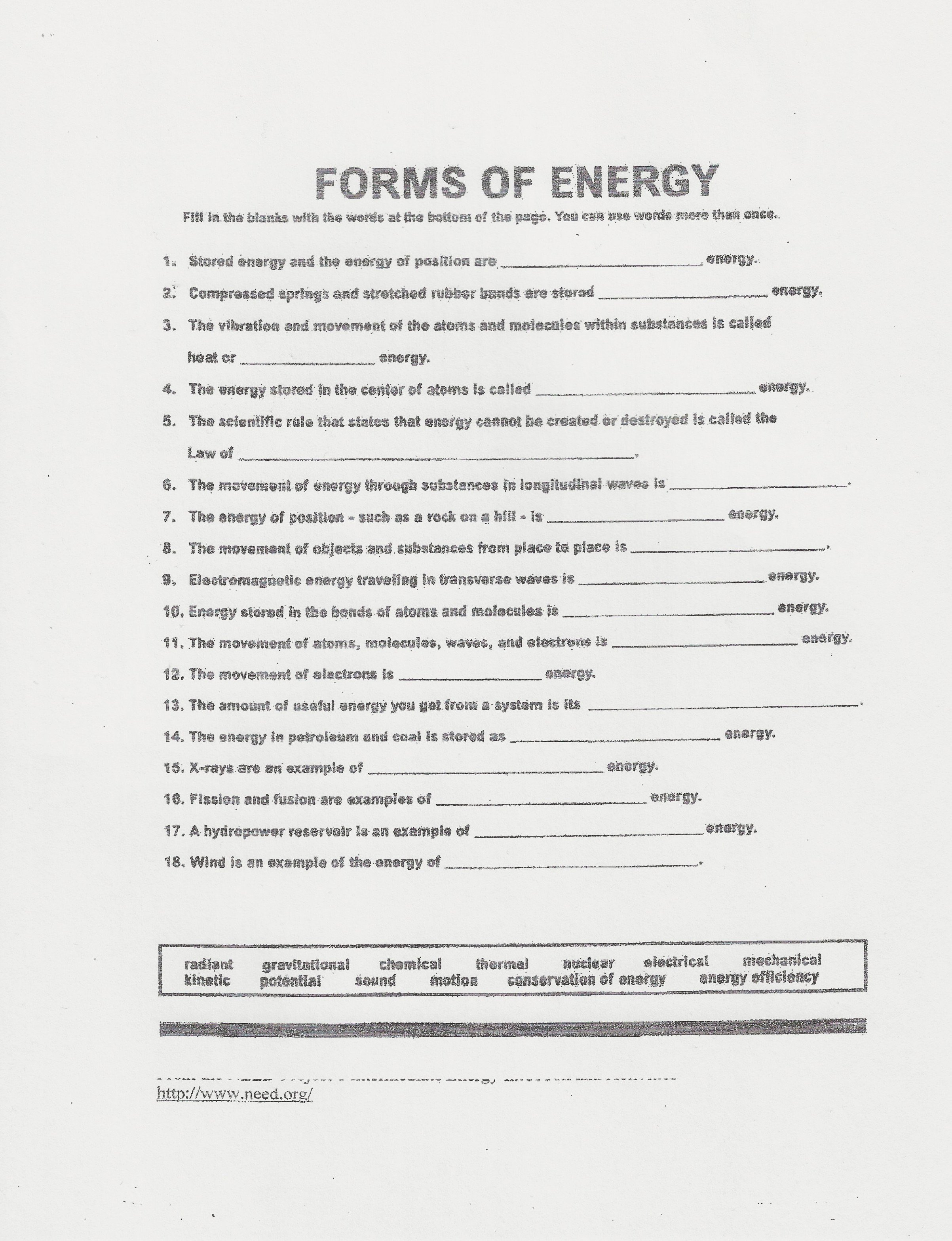 Forms Of Energy Worksheet Answer Key The Best Worksheets Image Also Forms Of Energy Worksheet Answer Key