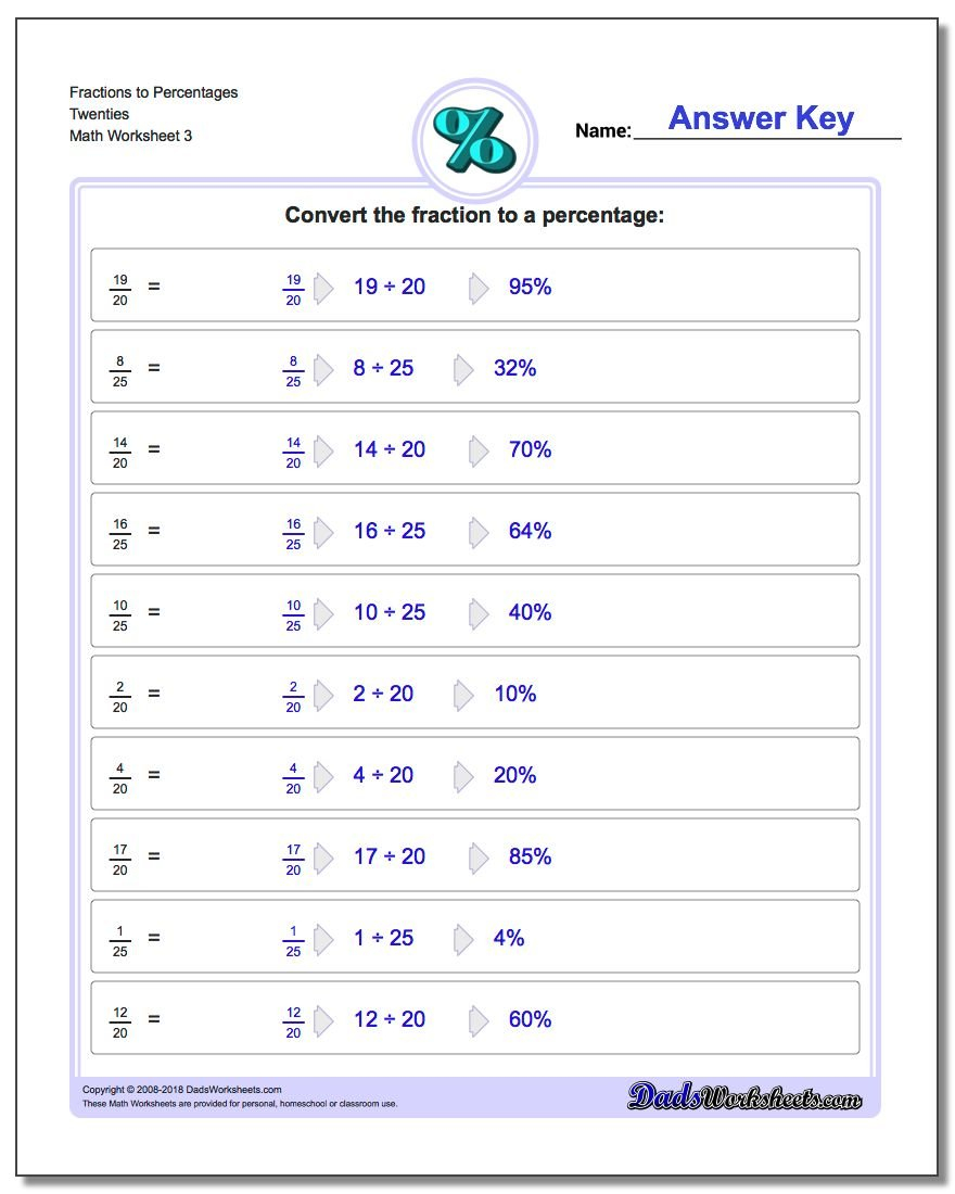 Fractions To Percentages Along With Fractions And Percentages Worksheets