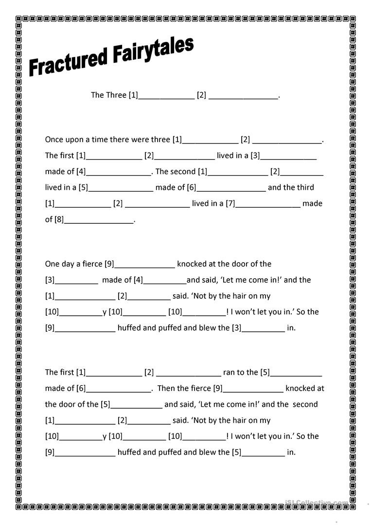 Fractured Fairytales Three Little Pigs Worksheet  Free Esl For Fairy Tale Worksheets