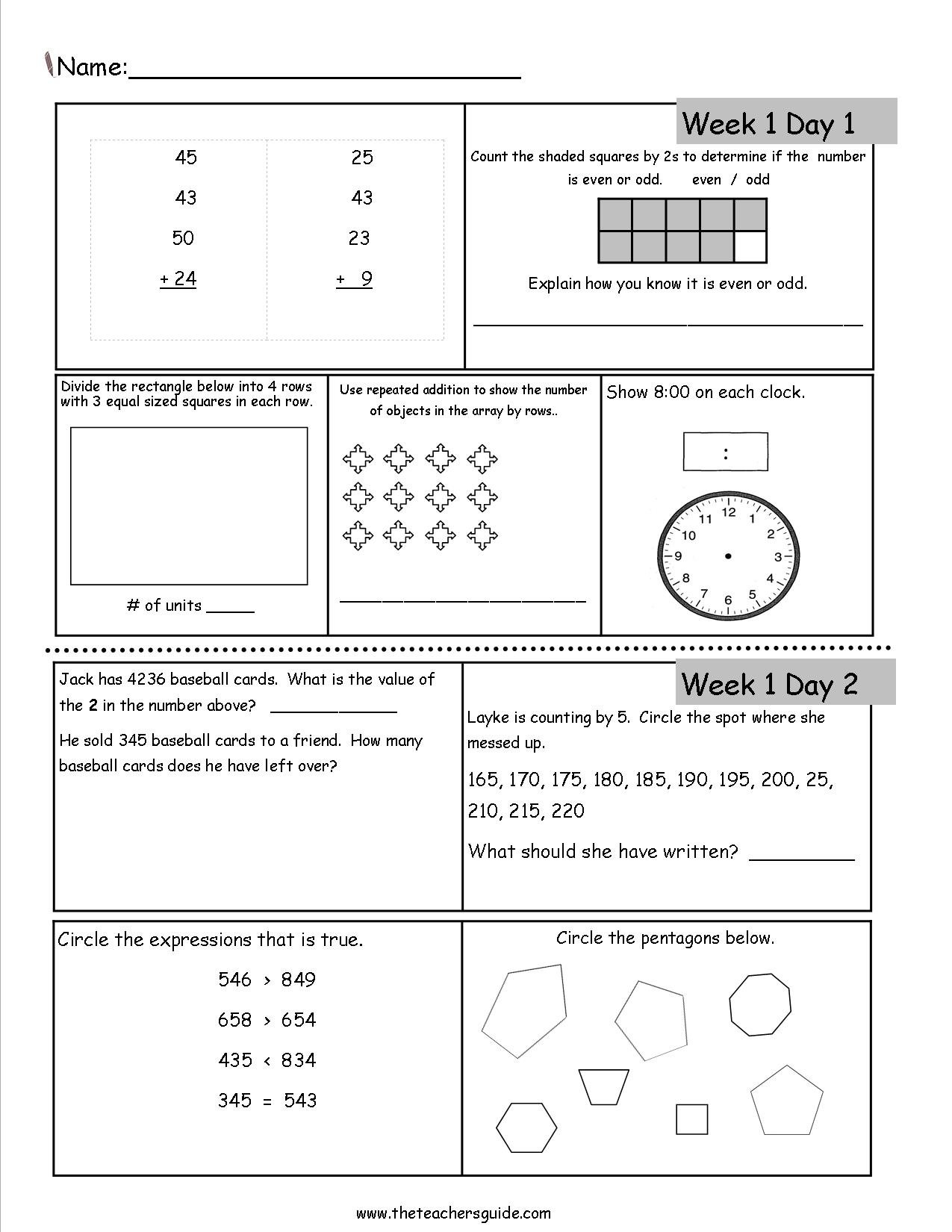 Free 3Rd Grade Daily Math Worksheets Along With 4Th Grade Math Teks Worksheets