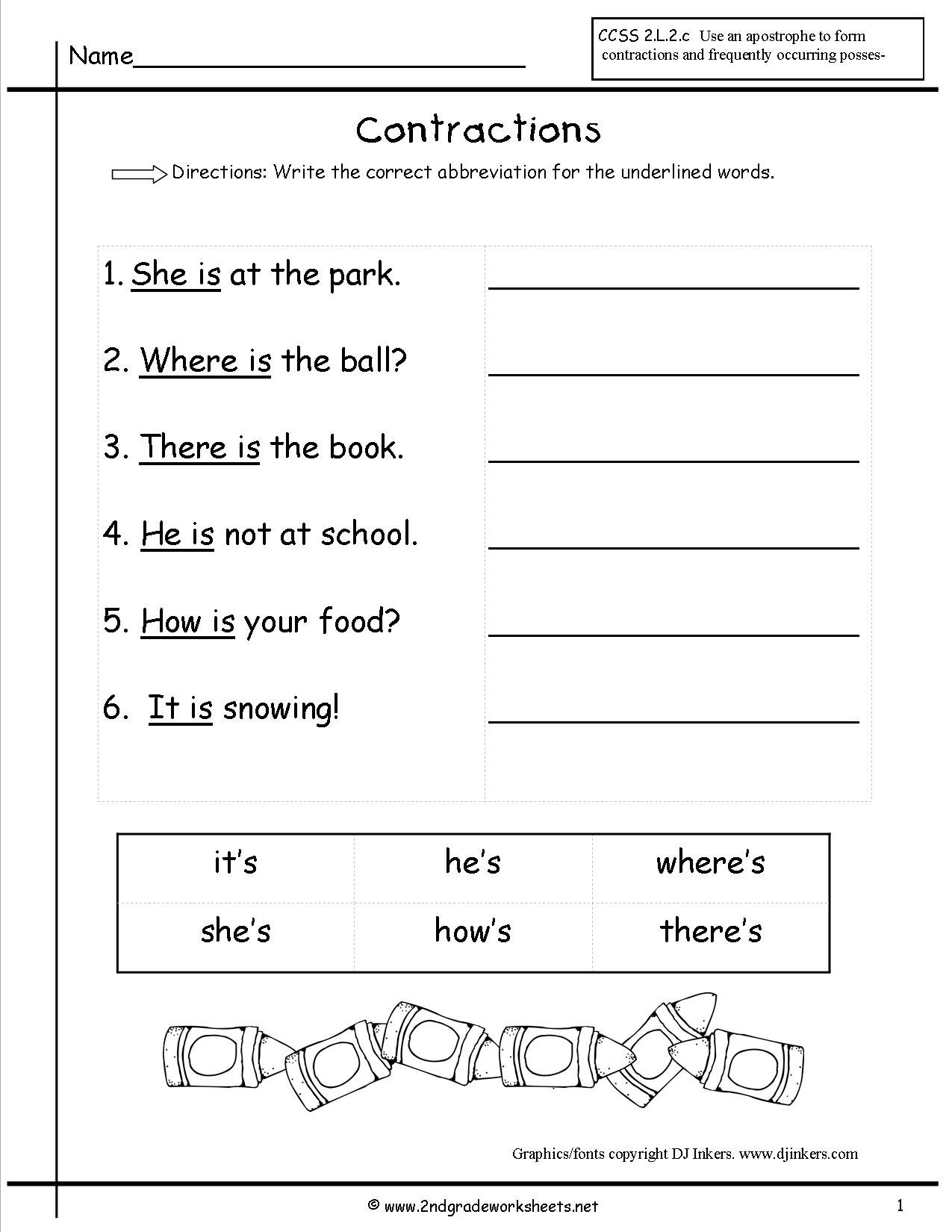 Free Contractions Worksheets And Printouts As Well As Contractions Worksheet Pdf