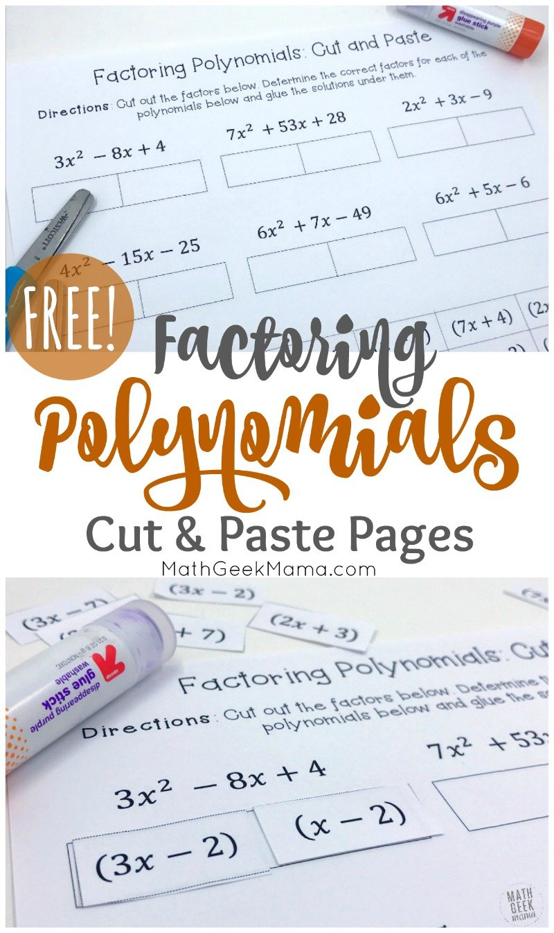 Free Factoring Polynomials Practice Cut  Paste Pages Together With Factoring Fun Worksheet