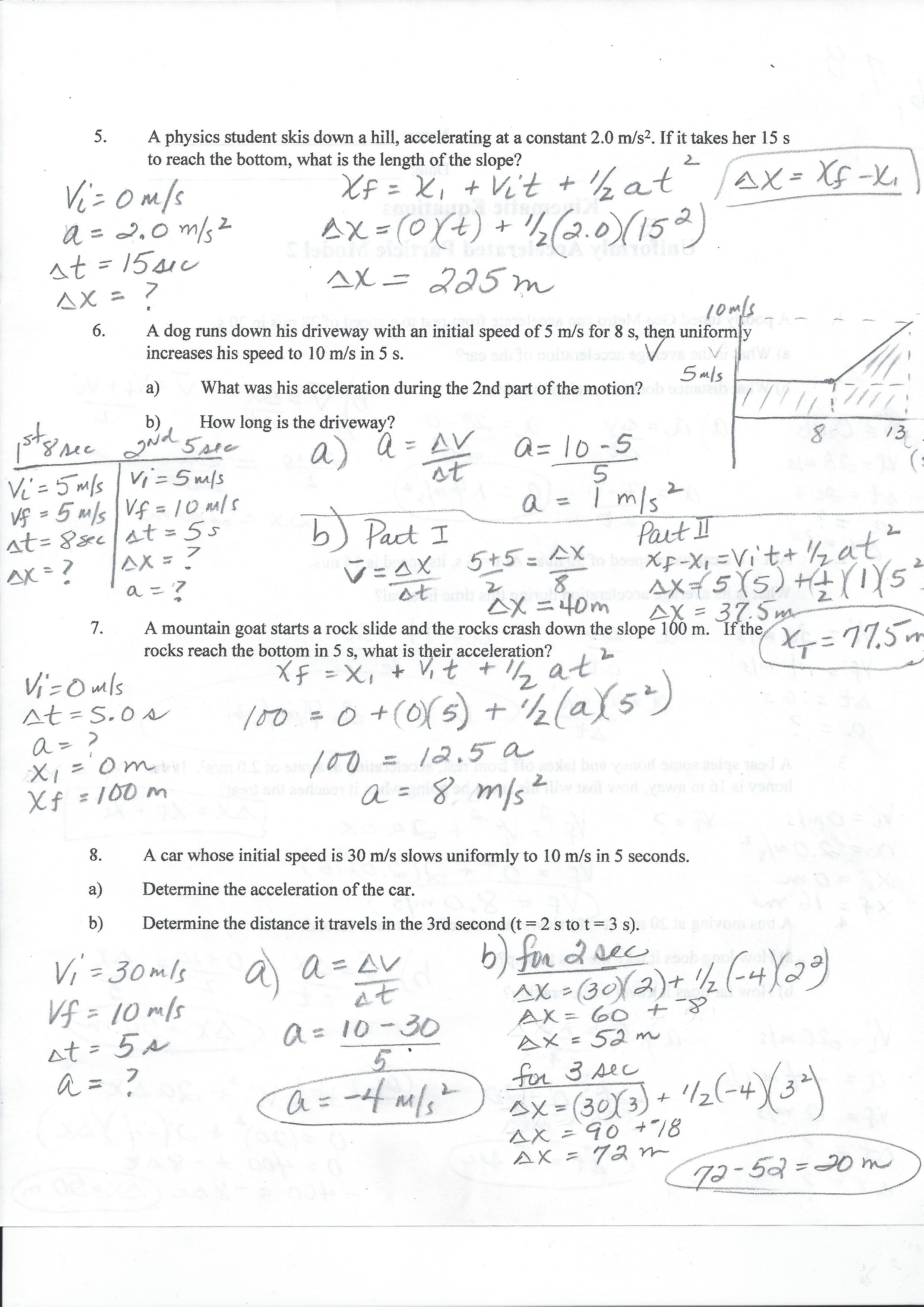 Free Fall Worksheet Answers With Regard To Kinematic Equations Worksheet