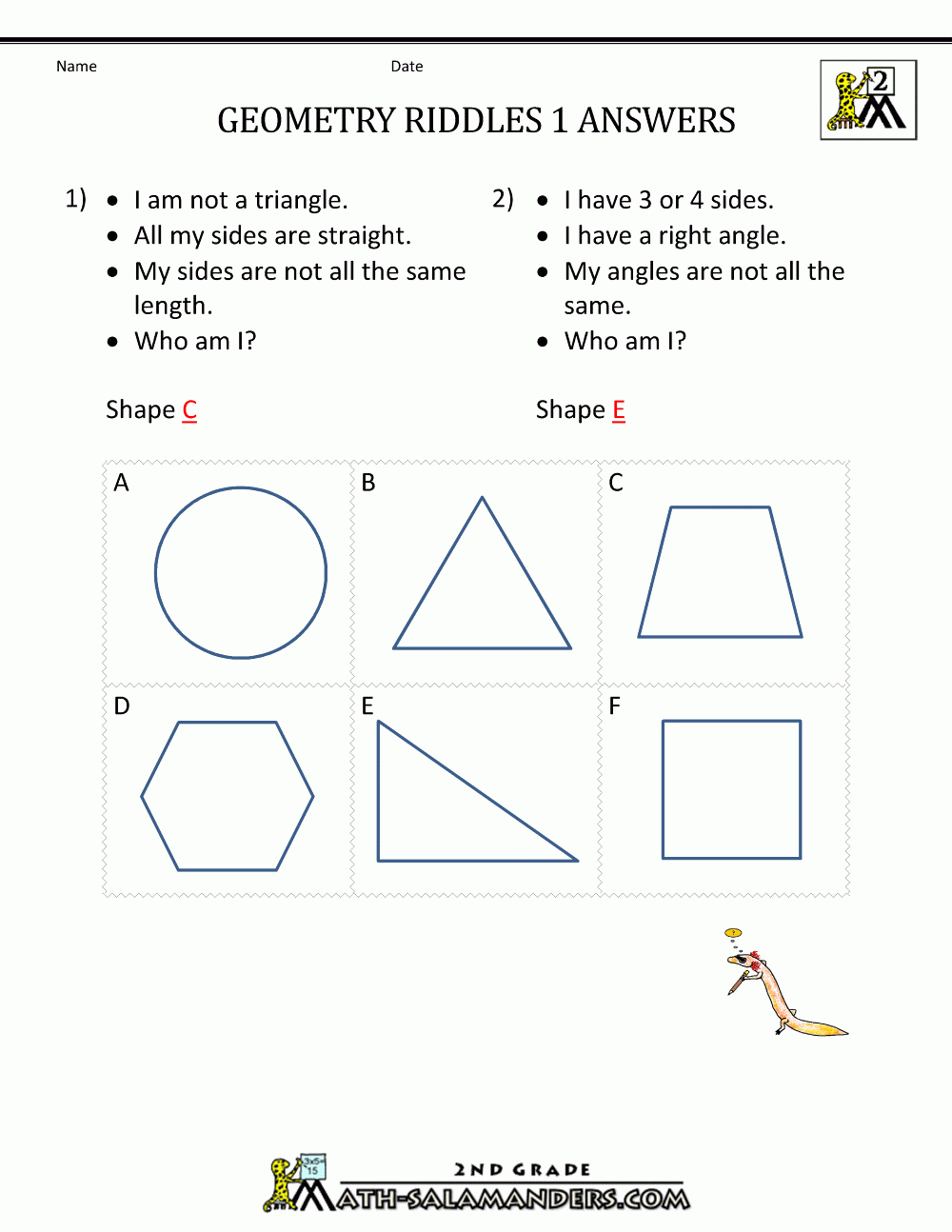 Free Geometry Worksheets 2Nd Grade Geometry Riddles Throughout 4Th Grade Geometry Worksheets