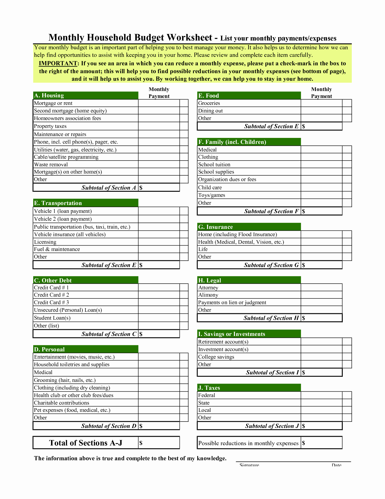 Free Household Budget Worksheet Printable Planner Worksheets Excel Intended For Complete Budget Worksheet