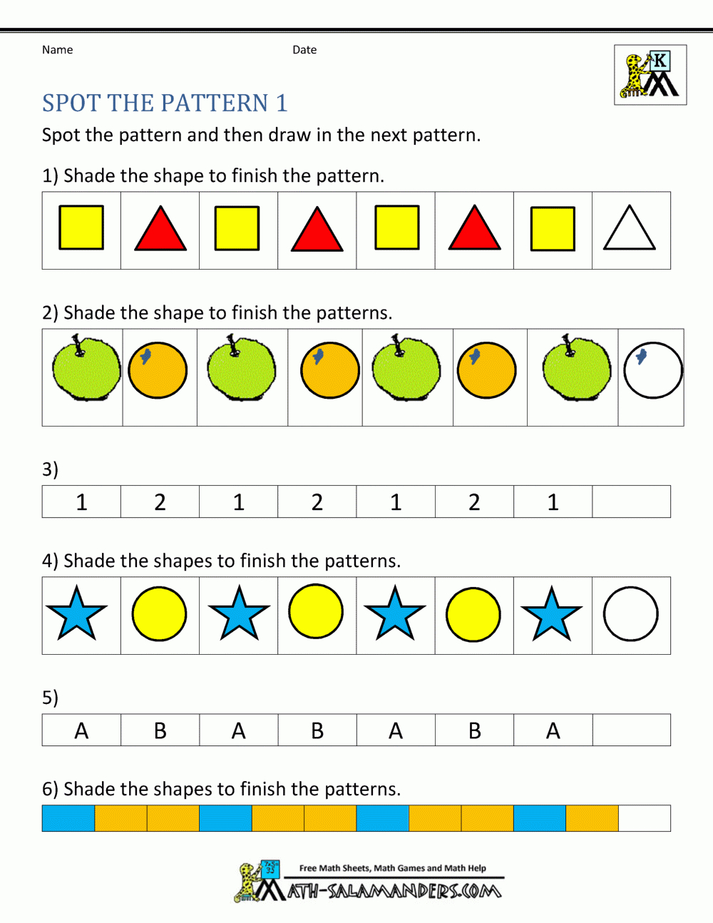 Free Kindergarten Worksheets Spot The Patterns For Picture Sequencing Worksheets