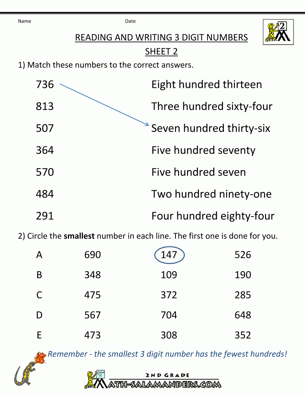 Free Place Value Worksheets  Reading And Writing 3 Digit Numbers Intended For Learning To Read And Write Worksheets