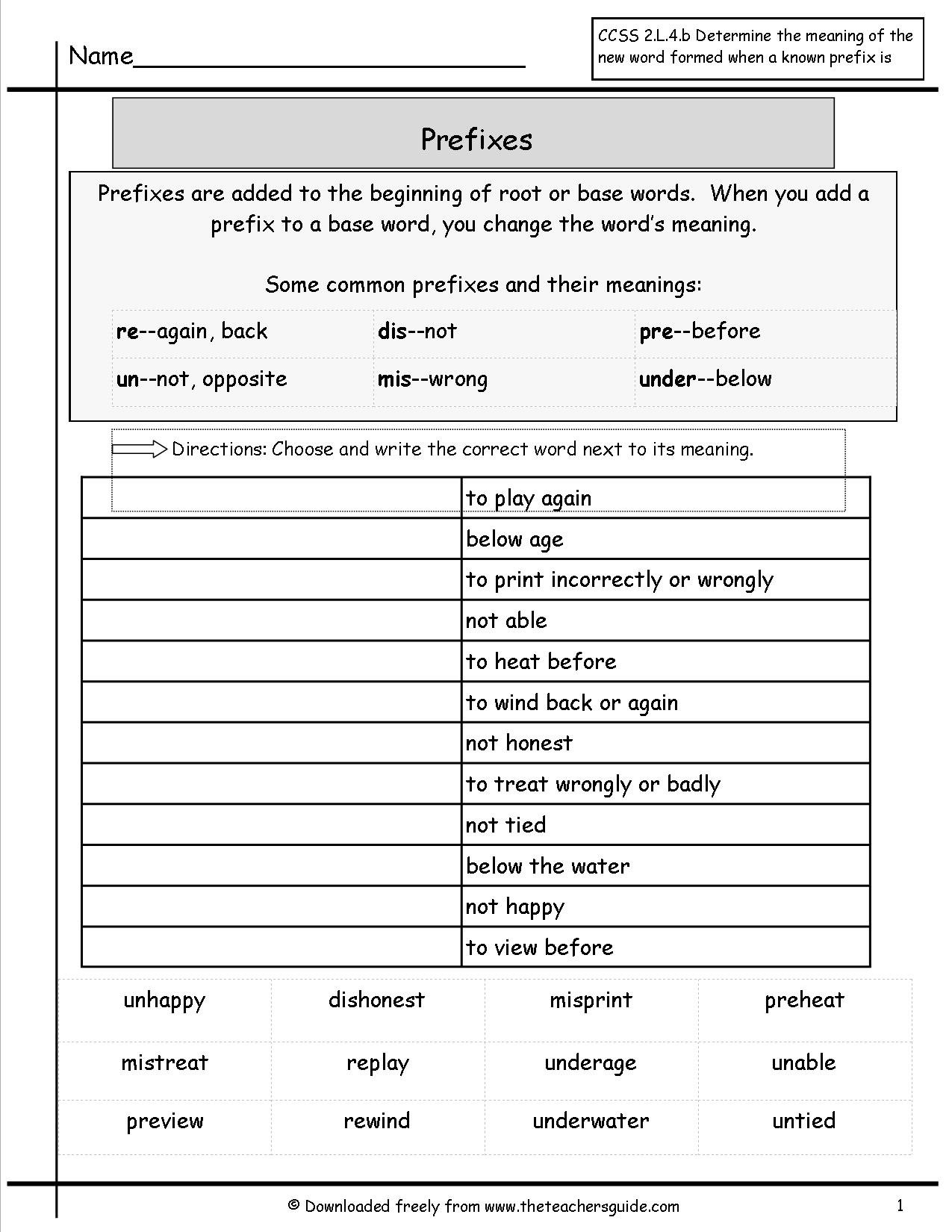 Free Prefixes And Suffixes Worksheets From The Teacher's Guide Along With Prefix Worksheets 3Rd Grade