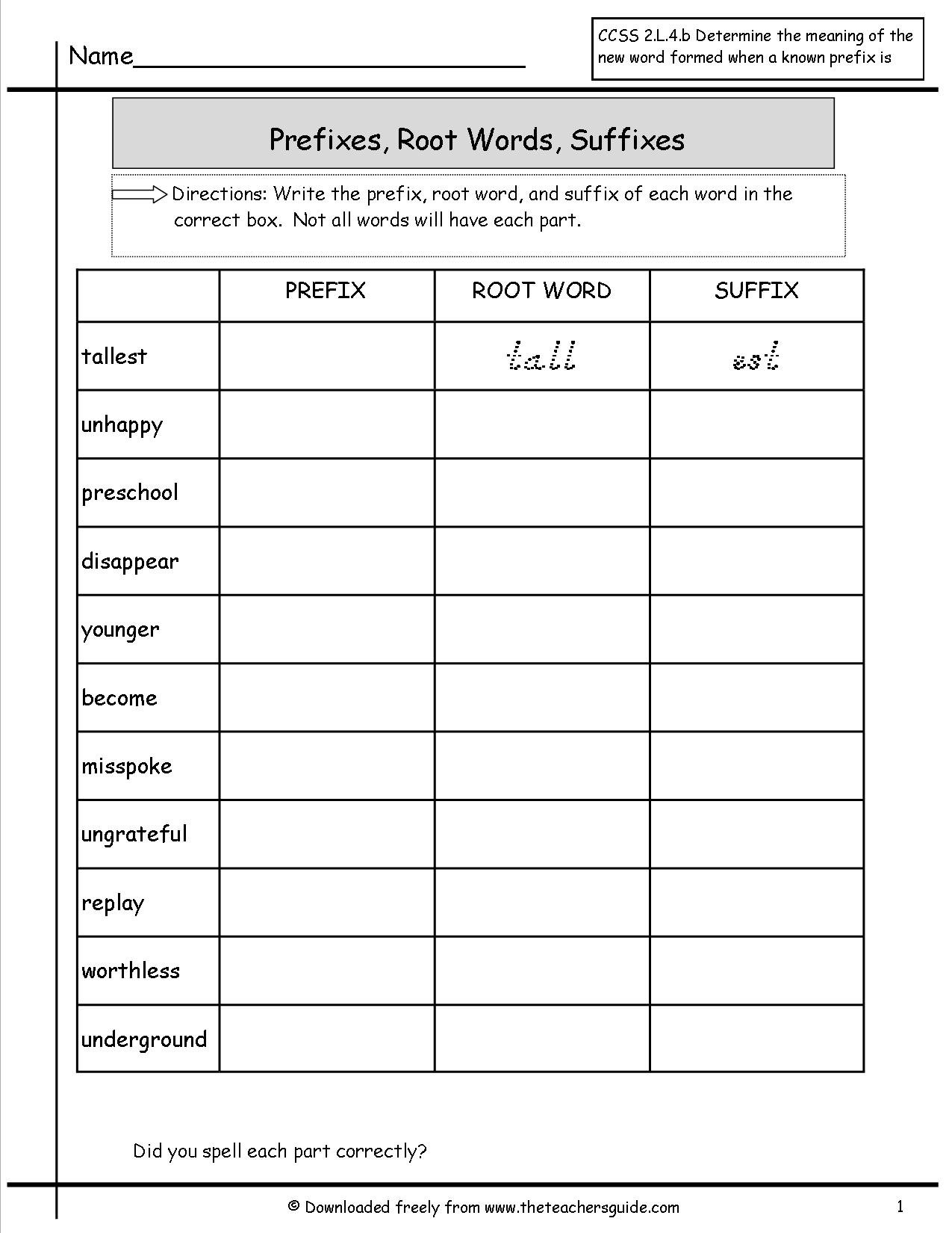 Free Prefixes And Suffixes Worksheets From The Teacher's Guide For Prefix And Suffix Worksheets 5Th Grade