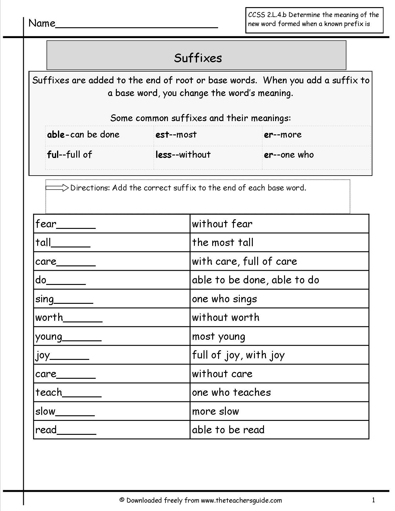 Free Prefixes And Suffixes Worksheets From The Teacher's Guide Inside Prefix And Suffix Worksheets 5Th Grade