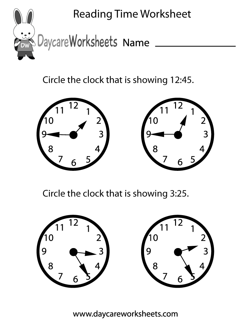 Free Preschool Reading Time Worksheet With Regard To Reading Time Worksheets