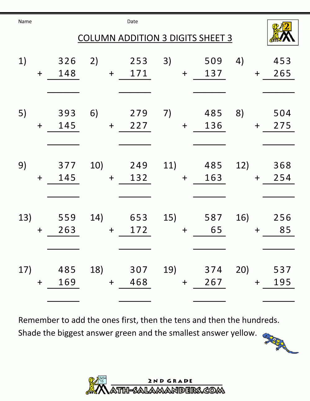 Free Printable Addition Worksheets 3 Digits Intended For Adding Three Numbers Worksheet