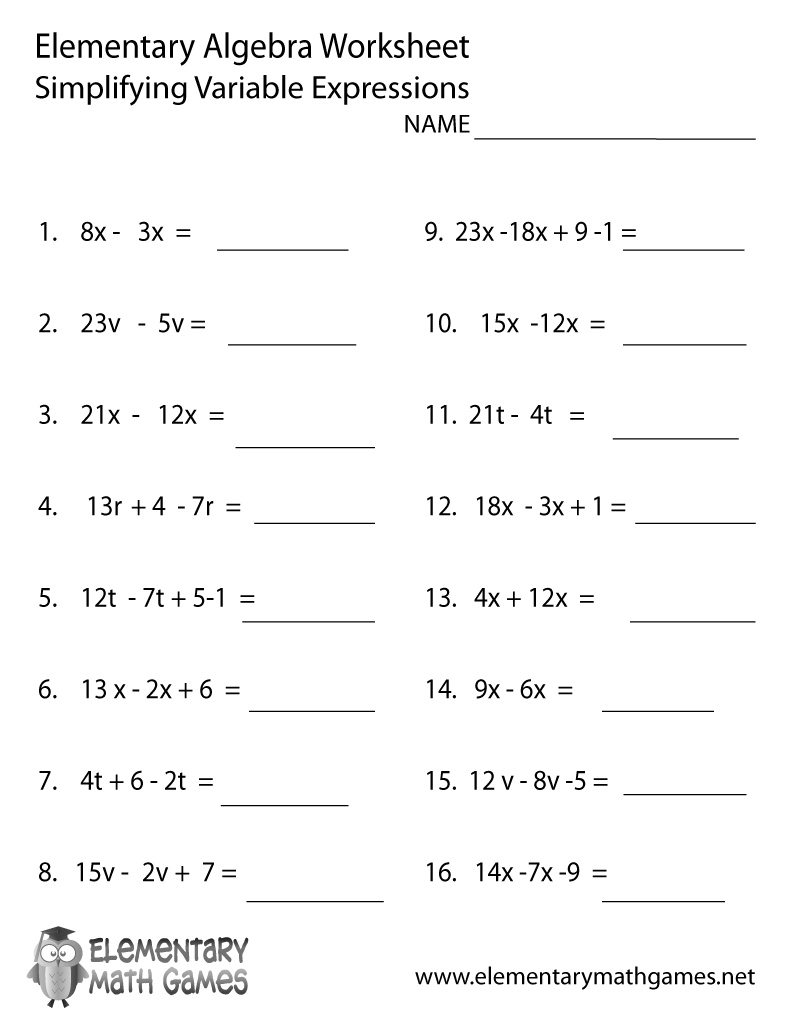 Free Printable Algebra Variable Expressions Worksheet With Math Variable Worksheets