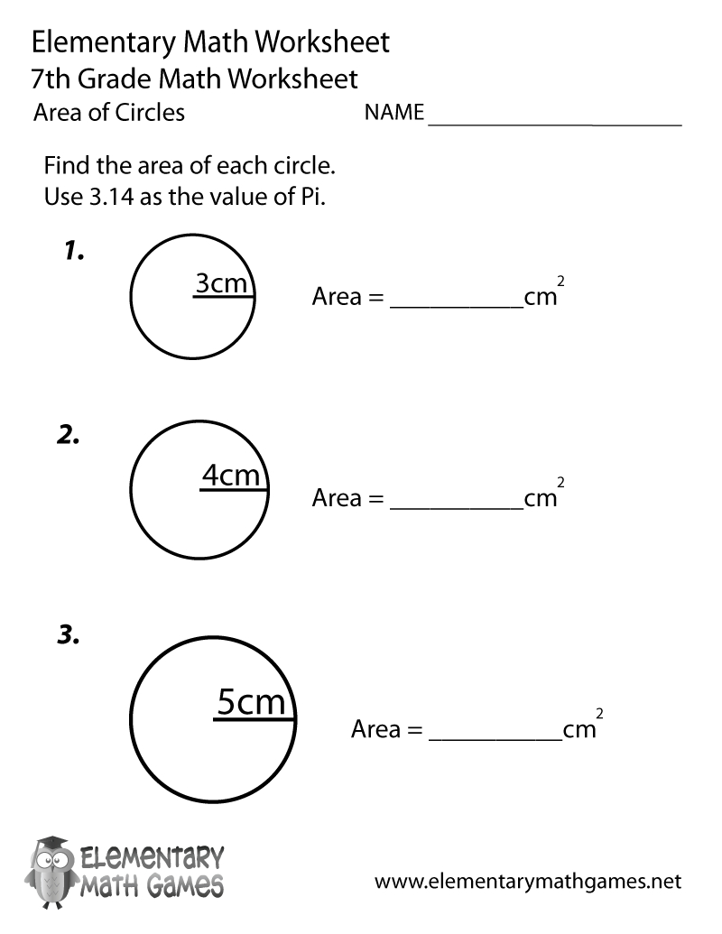 Free Printable Area Of Circles Worksheet For Seventh Grade In Free Printable 7Th Grade Math Worksheets