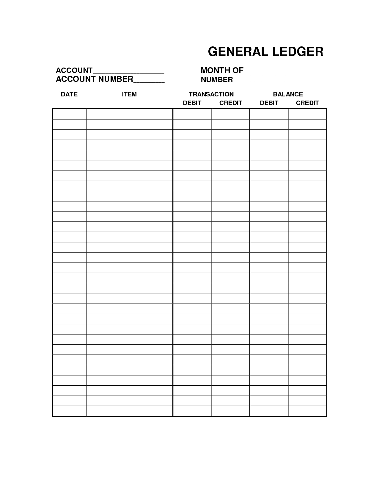 Free Printable Bookkeeping Sheets | General Ledger Free Office Form ... Together With Blank Trial Balance Sheet