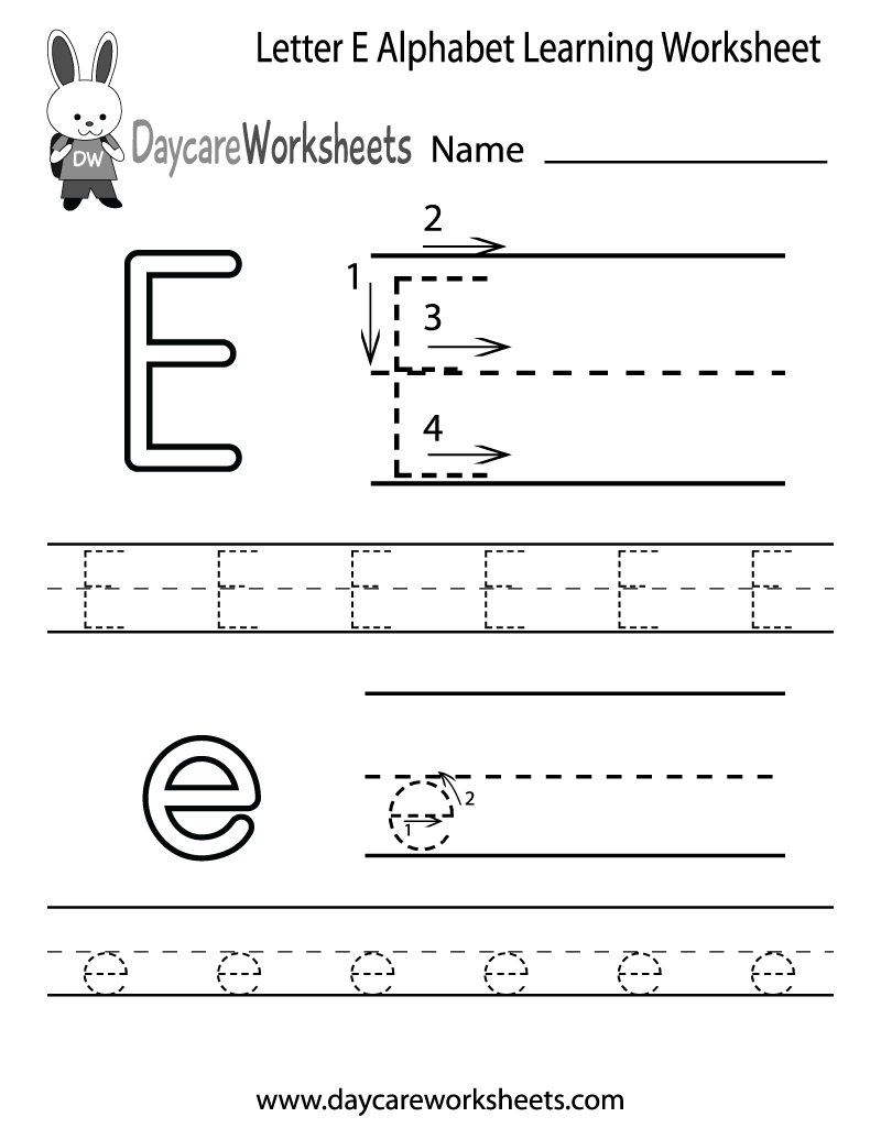 Free Printable Letter E Alphabet Learning Worksheet For Preschool Throughout Free Learning Worksheets