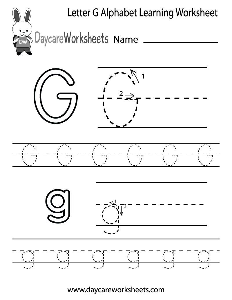 Free Printable Letter G Alphabet Learning Worksheet For Preschool Throughout Letter G Printable Worksheets