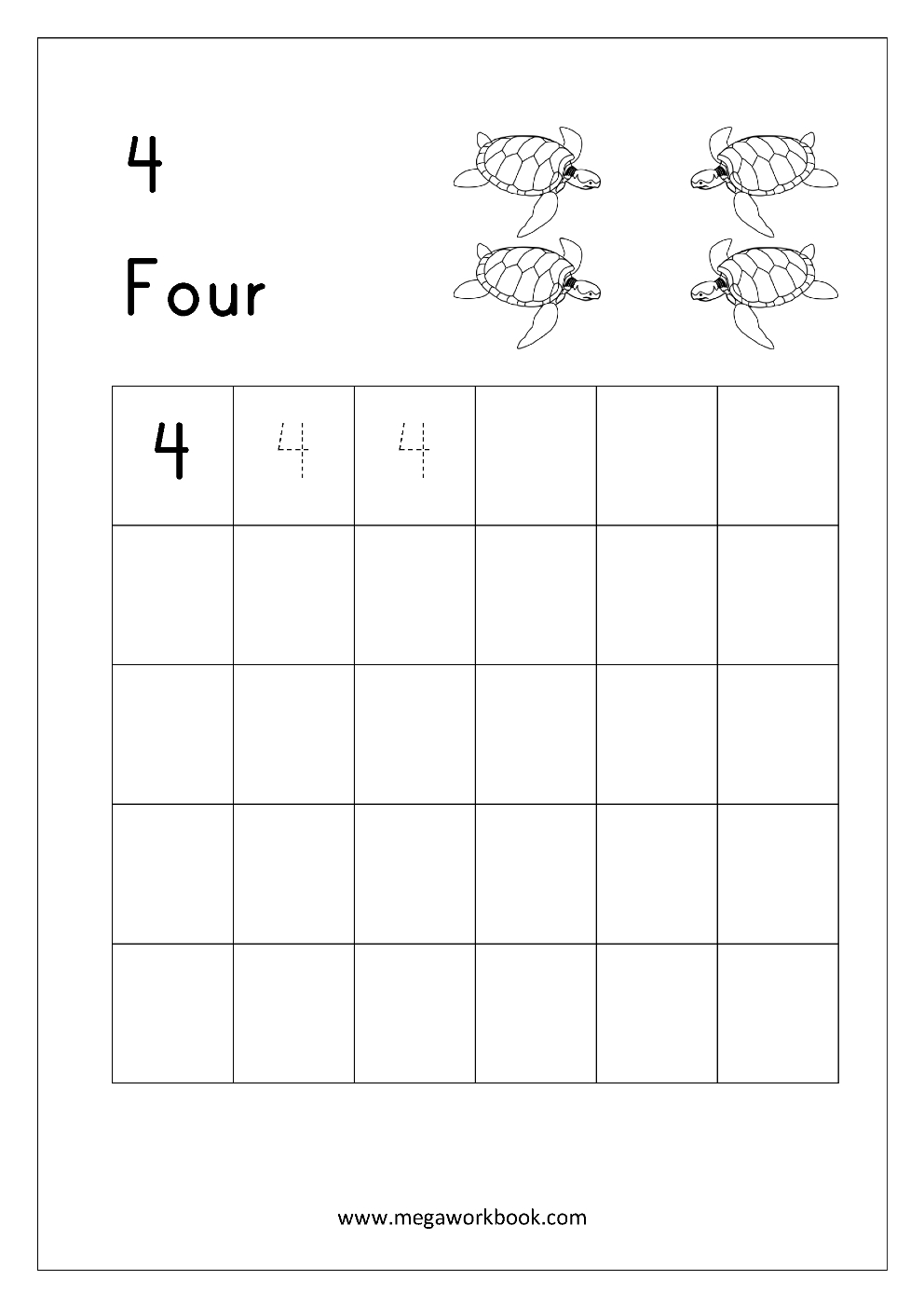 Free Printable Number Tracing And Writing 110 Worksheets  Number Pertaining To Number 4 Worksheets