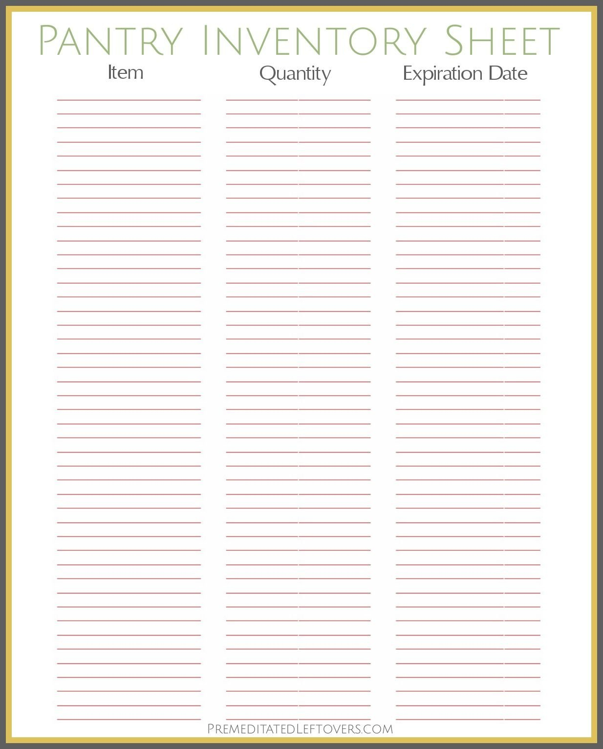 Free Printable Pantry Inventory Sheet … | Printables - Cool ... Also Pantry Inventory Spreadsheet