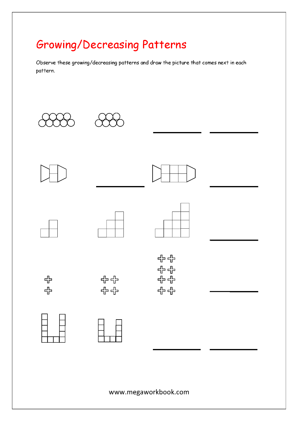 Free Printable Pattern Recognition Worksheets  Color Patterns For Growing Patterns Worksheets