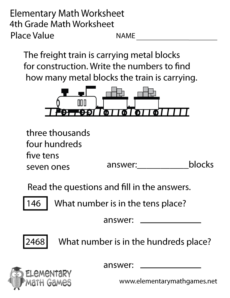 Free Printable Place Value Worksheet For Fourth Grade For Place Value Worksheets 4Th Grade