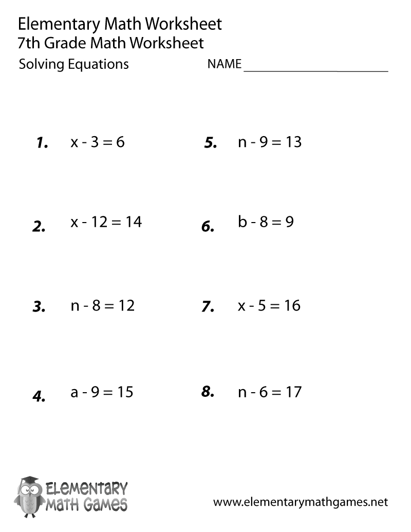 Free Printable Solving Equations Worksheet For Seventh Grade Pertaining To 7Th Grade Printable Worksheets
