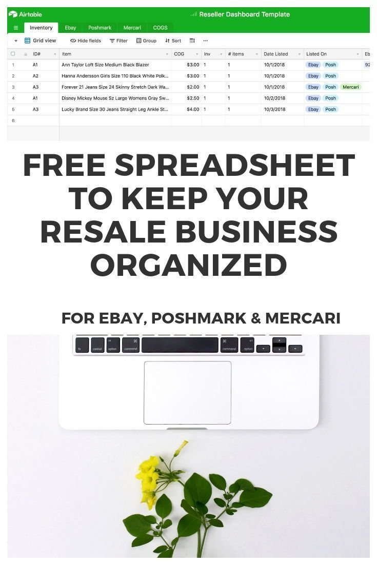 Free Reseller Spreadsheet Template For Ebay Poshmark Mercari ... In Free Ebay Inventory Spreadsheet Template