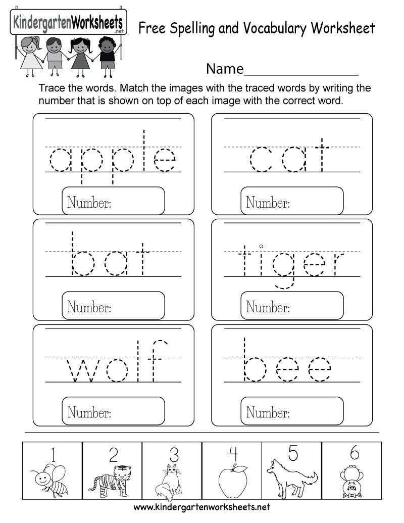 Free Spelling And Vocabulary Worksheet  Free Kindergarten English Regarding Kindergarten Spelling Worksheets