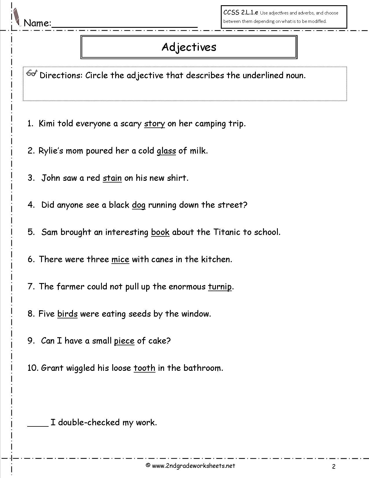 Free Using Adjectives And Adverbs Worksheets Throughout Identifying Adjectives Worksheet