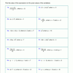 Free Worksheets For Evaluating Expressions With Variables Grades 6 Also 8Th Grade Algebra Worksheets