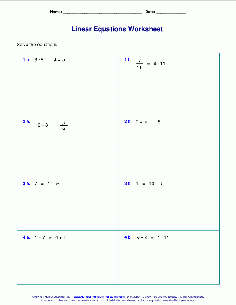 Free Worksheets For Linear Equations Grades 69 Prealgebra Regarding Solving Multi Step Equations Worksheet