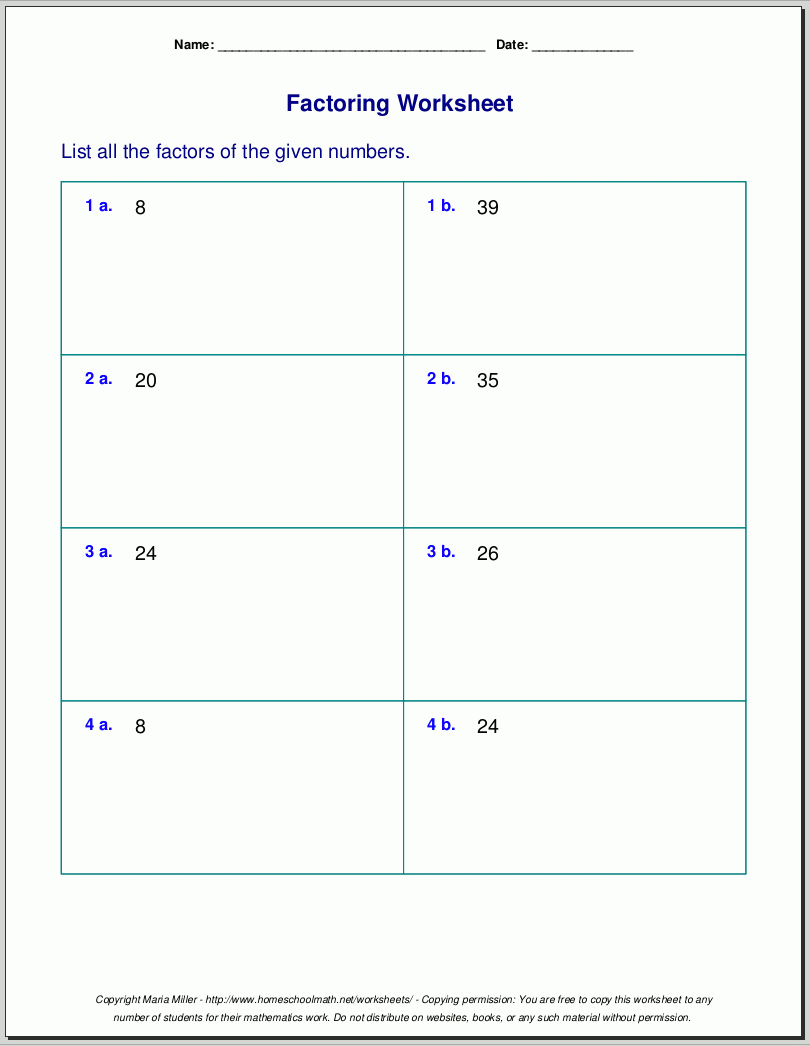 Free Worksheets For Prime Factorization  Find Factors Of A Number Also Factors Worksheet Pdf