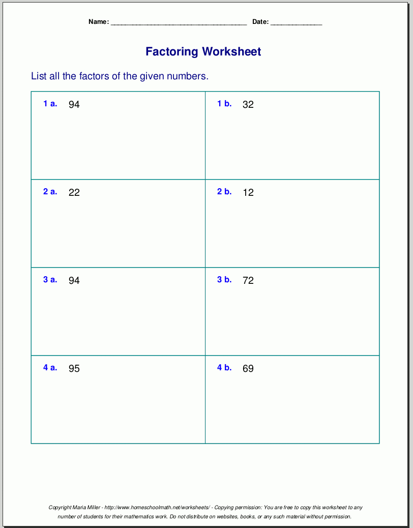 Free Worksheets For Prime Factorization  Find Factors Of A Number For Factors Worksheet Pdf
