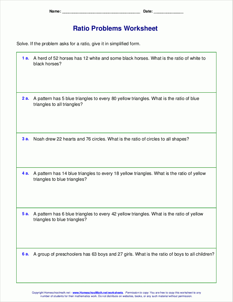 Free Worksheets For Ratio Word Problems Also Grade 6 Worksheets