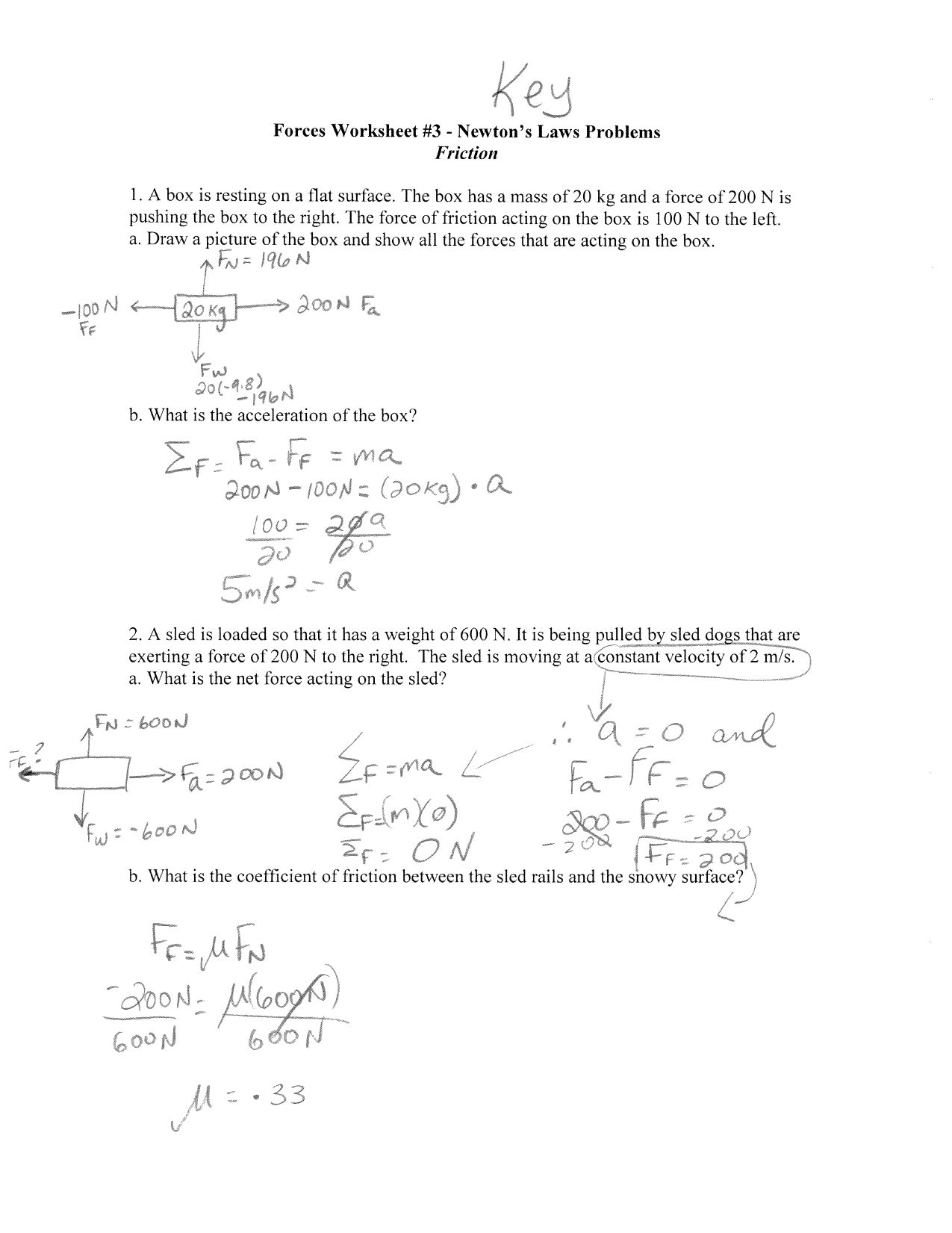Friction Worksheet Answer Key With Regard To Coefficient Of Friction Worksheet Answers