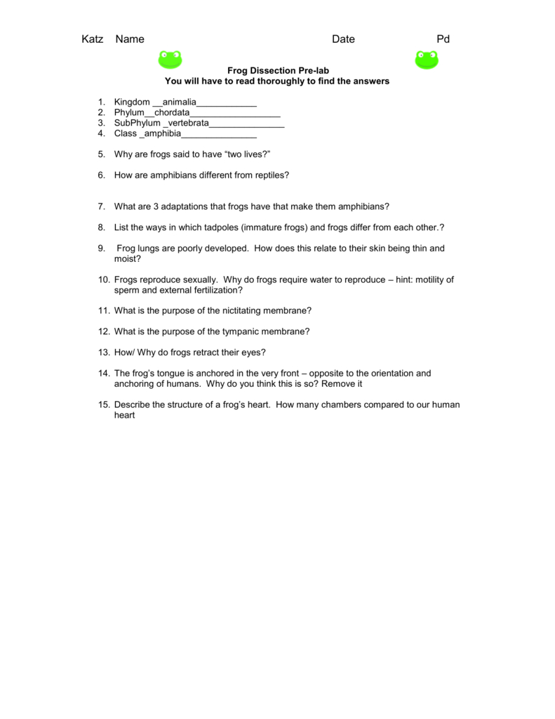 Frog Dissection Worksheet With Frog Dissection Worksheet
