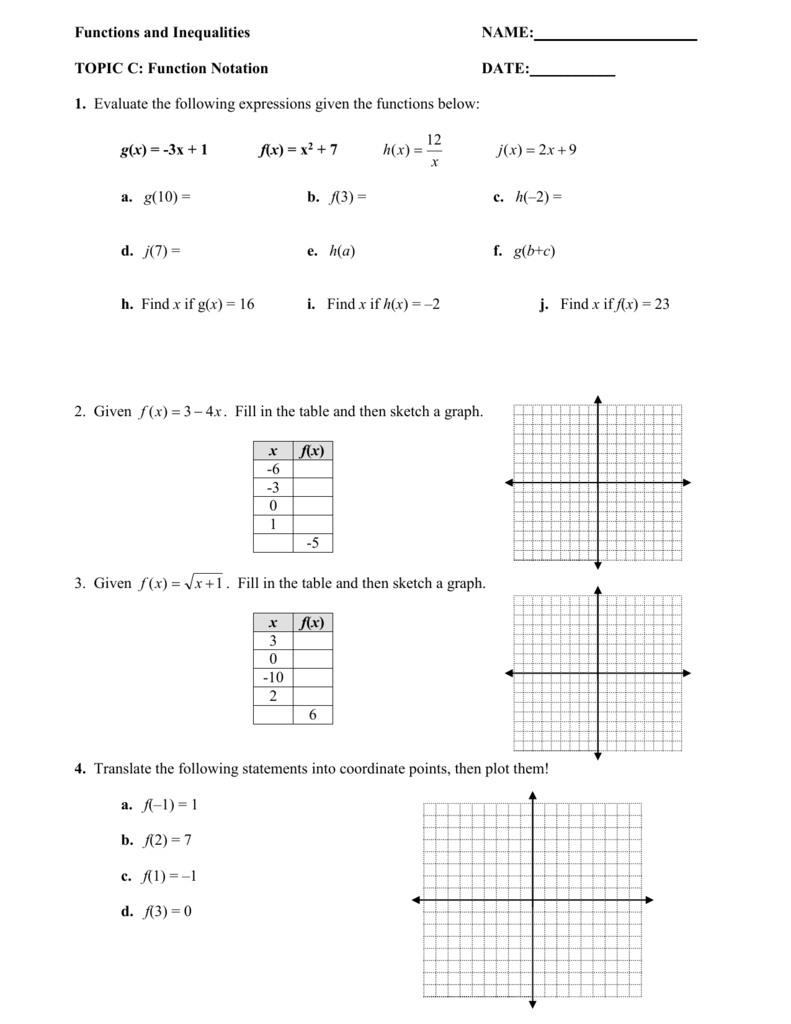 Function Notation Worksheet Along With Functions Worksheet With Answers