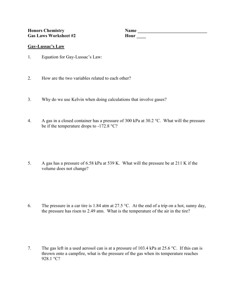 Gas Law Worksheet 2 And The Gas Laws Worksheet