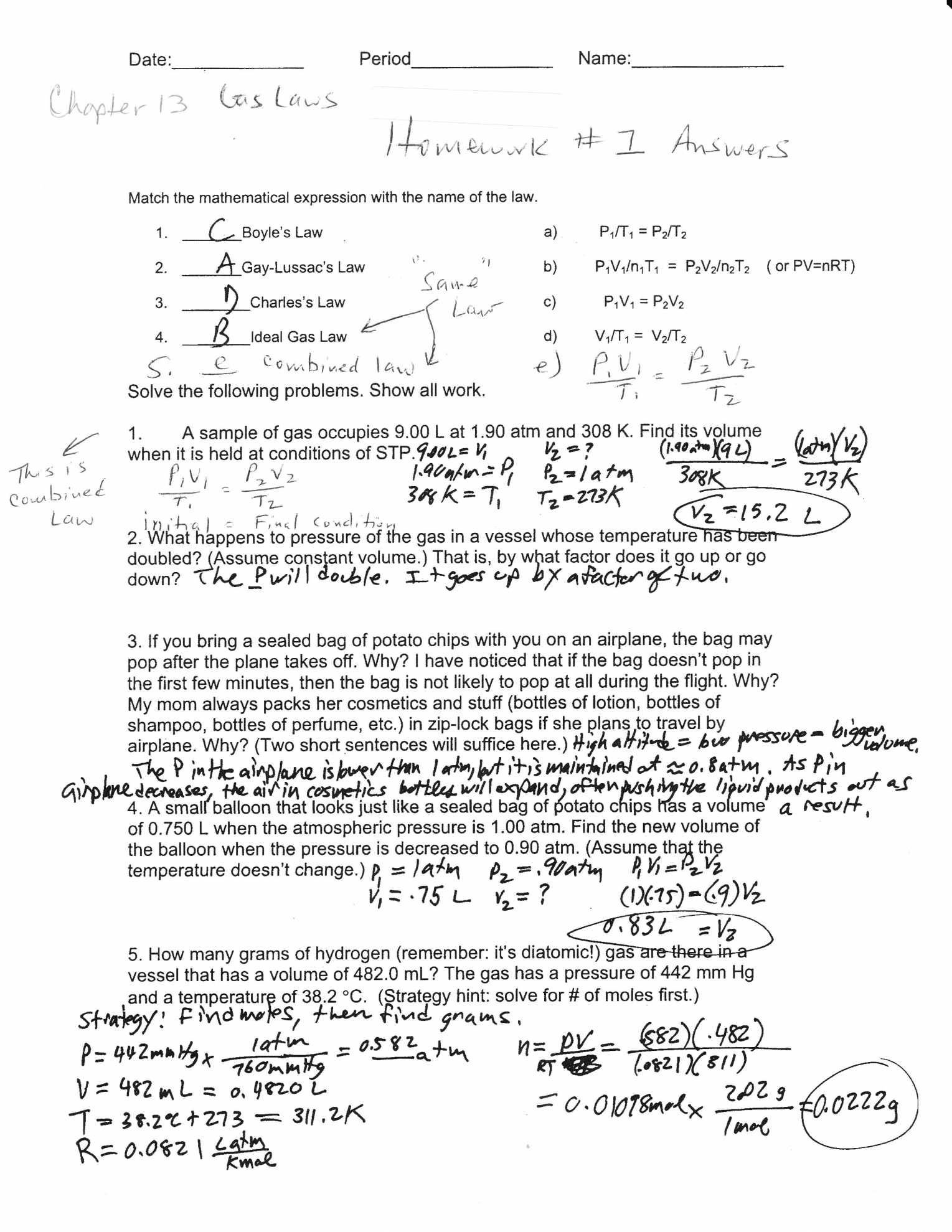 Gas Laws Practice Problems Worksheet Answers  Briefencounters Regarding Gas Laws Practice Worksheet