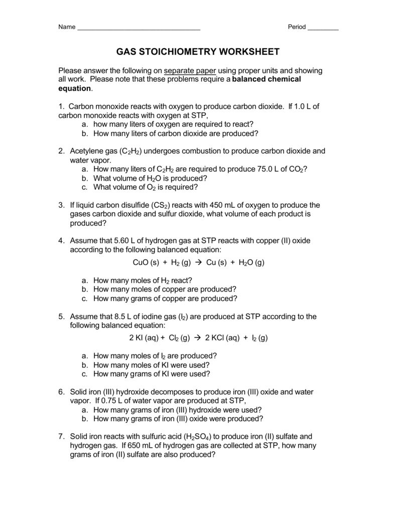 Gas Stoichiometry Worksheet Intended For Stoichiometry Worksheet Answer Key
