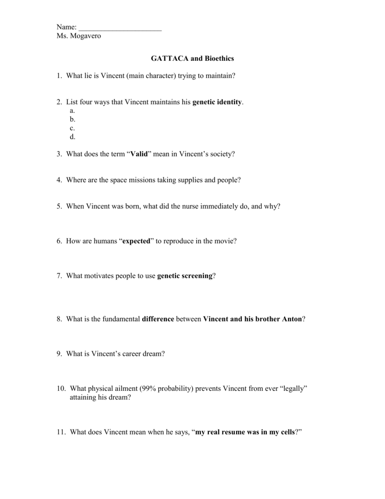 Gattaca Viewing Questions – Answer Key Together With Gattaca Movie Worksheet Answer Key