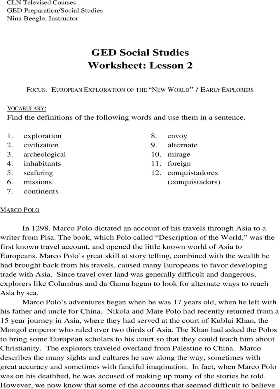 Ged Social Studies Worksheet Lesson 2  Pdf Throughout Free Ged Social Studies Worksheets