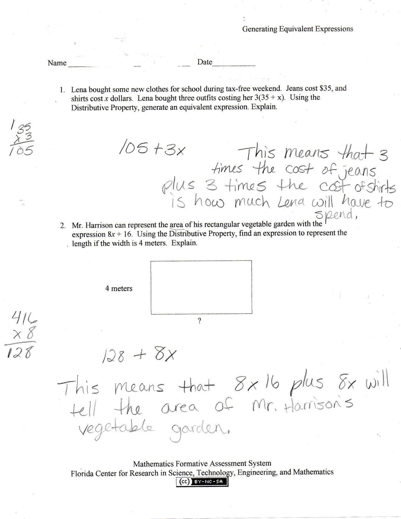 Generating Equivalent Expressions Students Are Asked To Write And Equivalent Expressions Worksheet