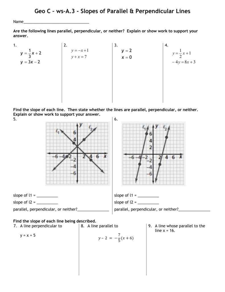 Geocwsa3 Parallel And Perpendicular Lines Pertaining To Find The Slope Of Each Line Worksheet Answers