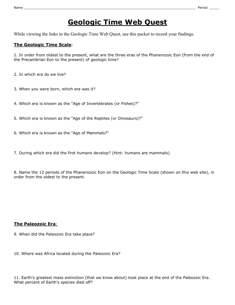 Geologic Time Webquest Worksheet Answers Excelguider