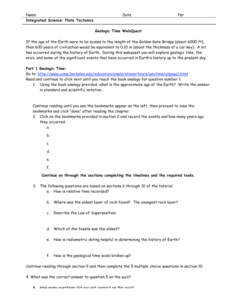 Geologic Time Webquest Worksheet Answers Excelguider