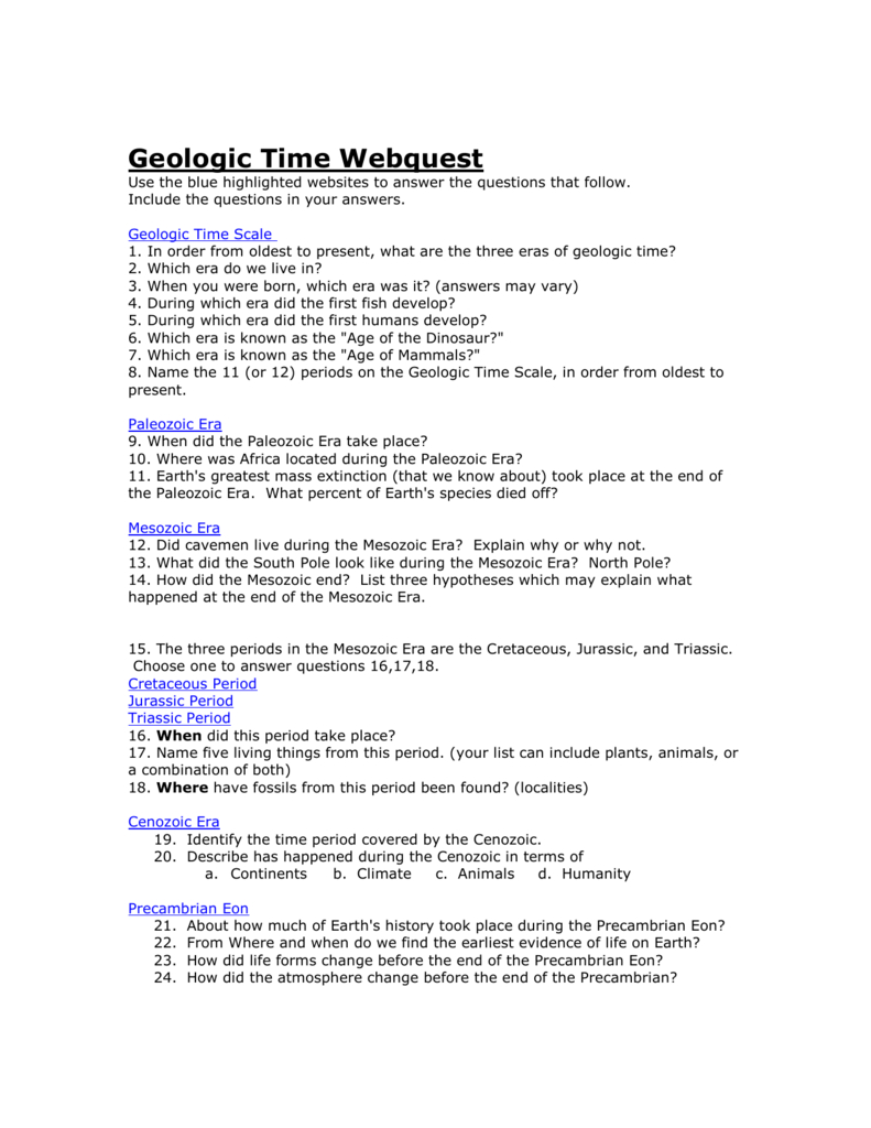 Geologic Time Webquest With Regard To Geologic Time Webquest Worksheet Answers