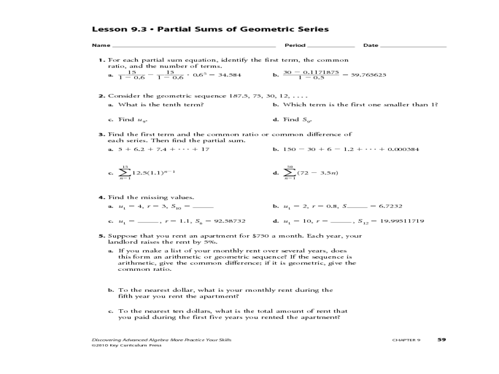 Geometric Sequences And Series Worksheet Answers  Newatvs Inside Arithmetic And Geometric Sequences Worksheet
