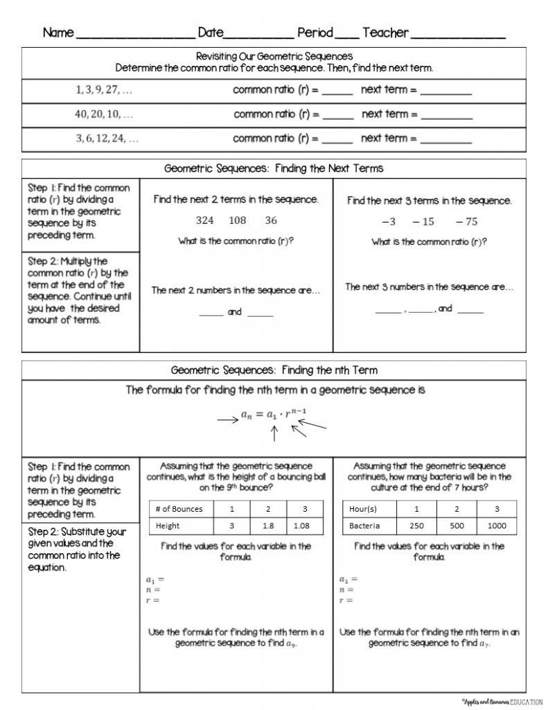 Geometric Sequences In The Real World  Apples And Bananas Education Intended For Sequences Practice Worksheet
